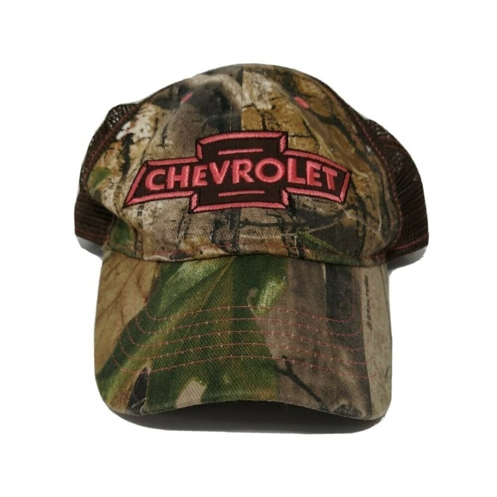 Infinity Headwear RealTree Chevrolet Chevy Camo Strapback Cap Mesh Pink Brown
